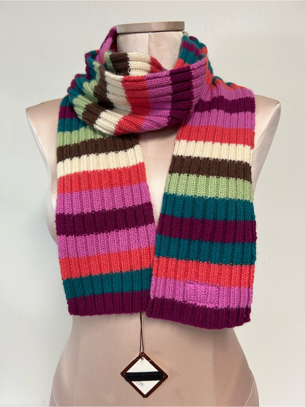 Coach NWT Multicolored Striped Skinny Wool Rayon Cashmere Blend 86” Winter Scarf